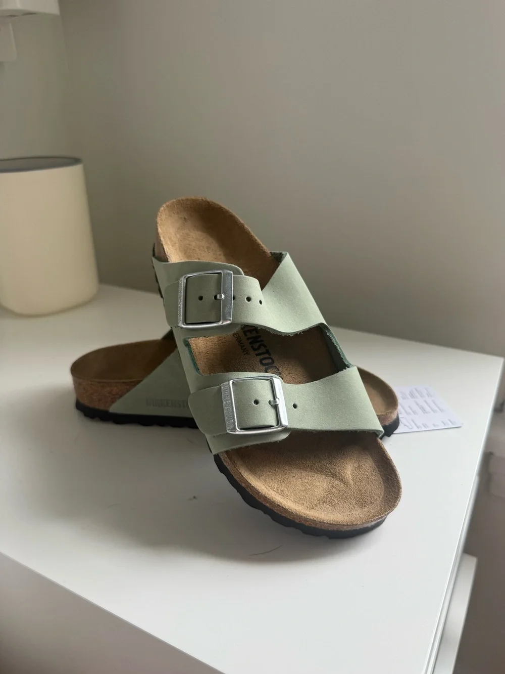 Birkenstock Double Buckle Slide Sandals in Sage Green